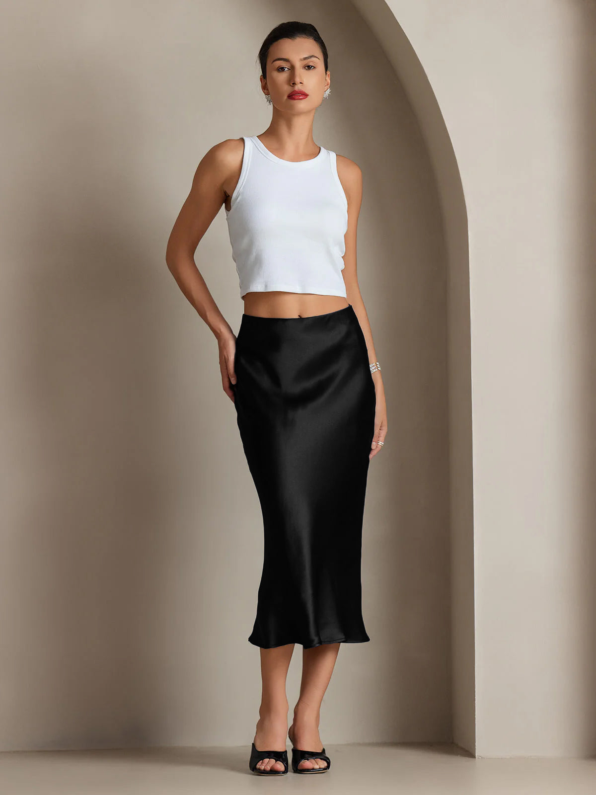 Mulberry Silk Stretch Long Straight Skirt