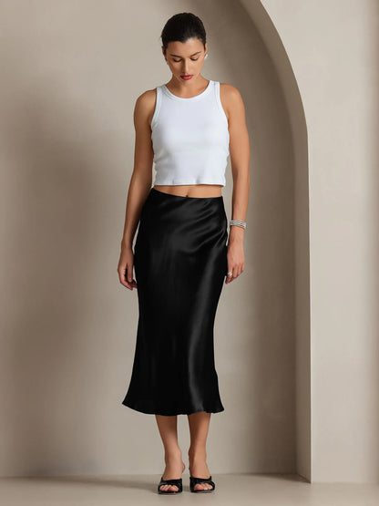 Mulberry Silk Stretch Long Straight Skirt