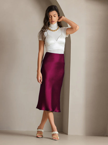 Mulberry Silk Stretch Long Straight Skirt