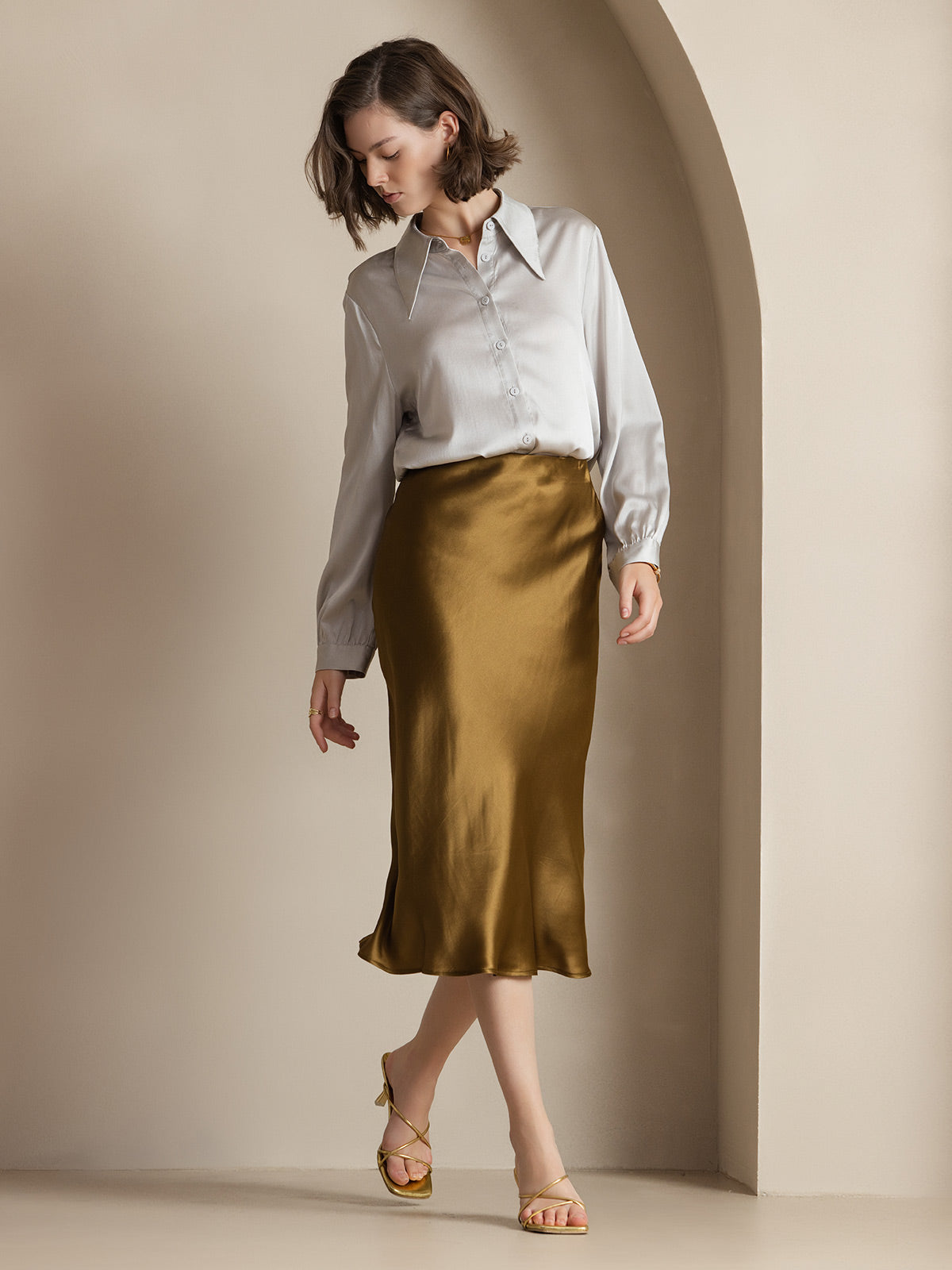 Mulberry Silk Stretch Long Straight Skirt