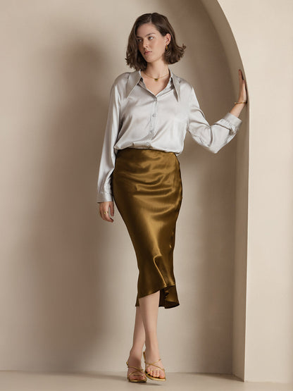 Mulberry Silk Stretch Long Straight Skirt