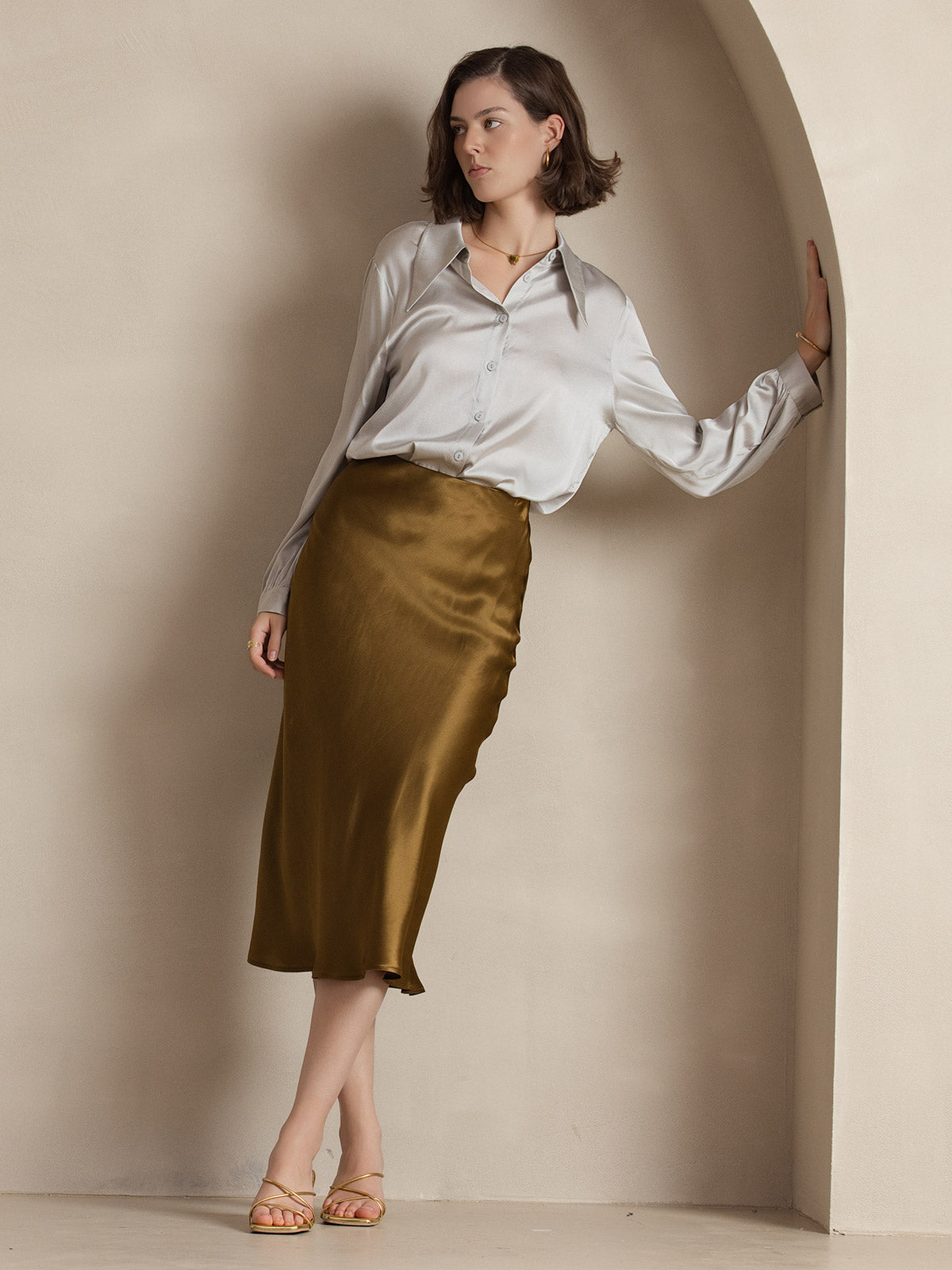 Mulberry Silk Stretch Long Straight Skirt