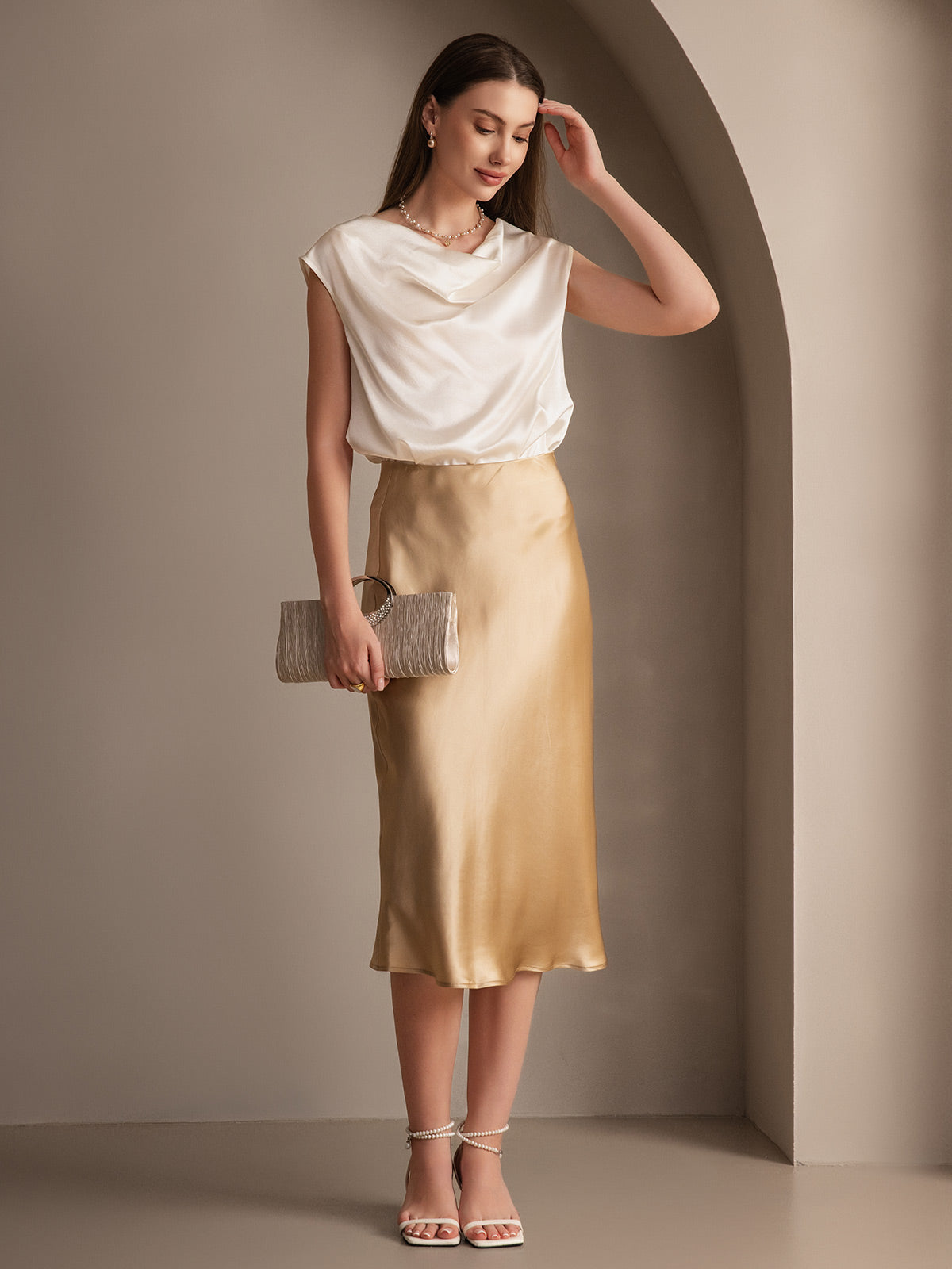 Mulberry Silk Stretch Long Straight Skirt
