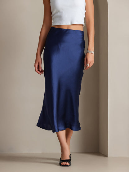 Mulberry Silk Stretch Long Straight Skirt