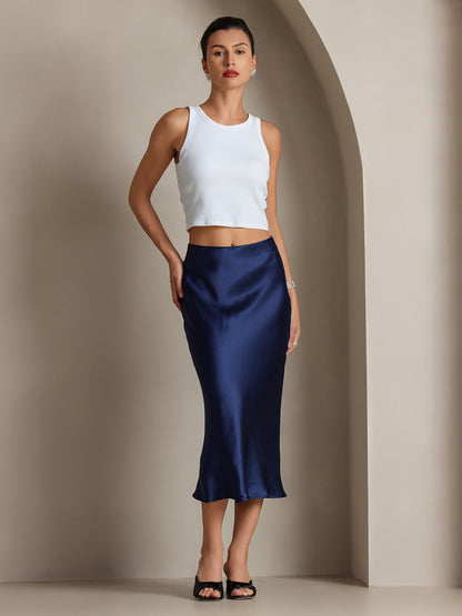 Mulberry Silk Stretch Long Straight Skirt