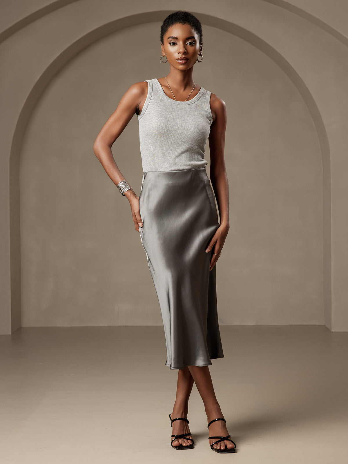 Mulberry Silk Stretch Long Straight Skirt