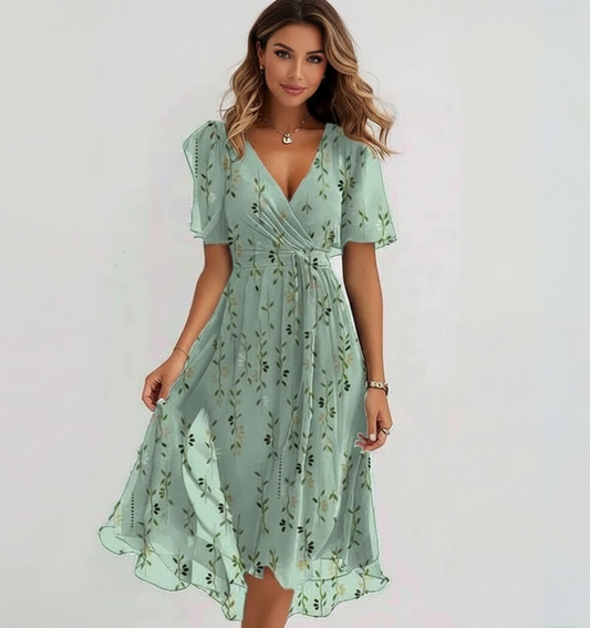 Floral Flutter Sleeve Midi Dress for Women – Elegant Summer Style