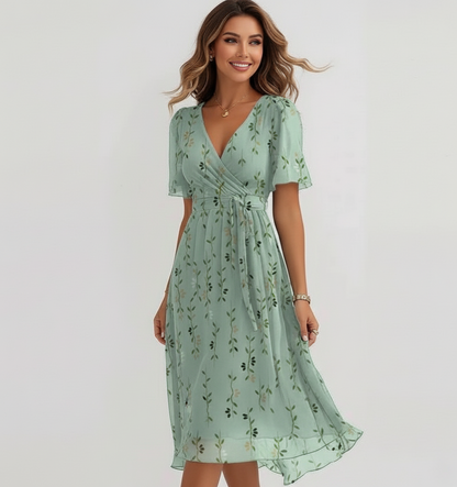 Floral Flutter Sleeve Midi Dress for Women – Elegant Summer Style