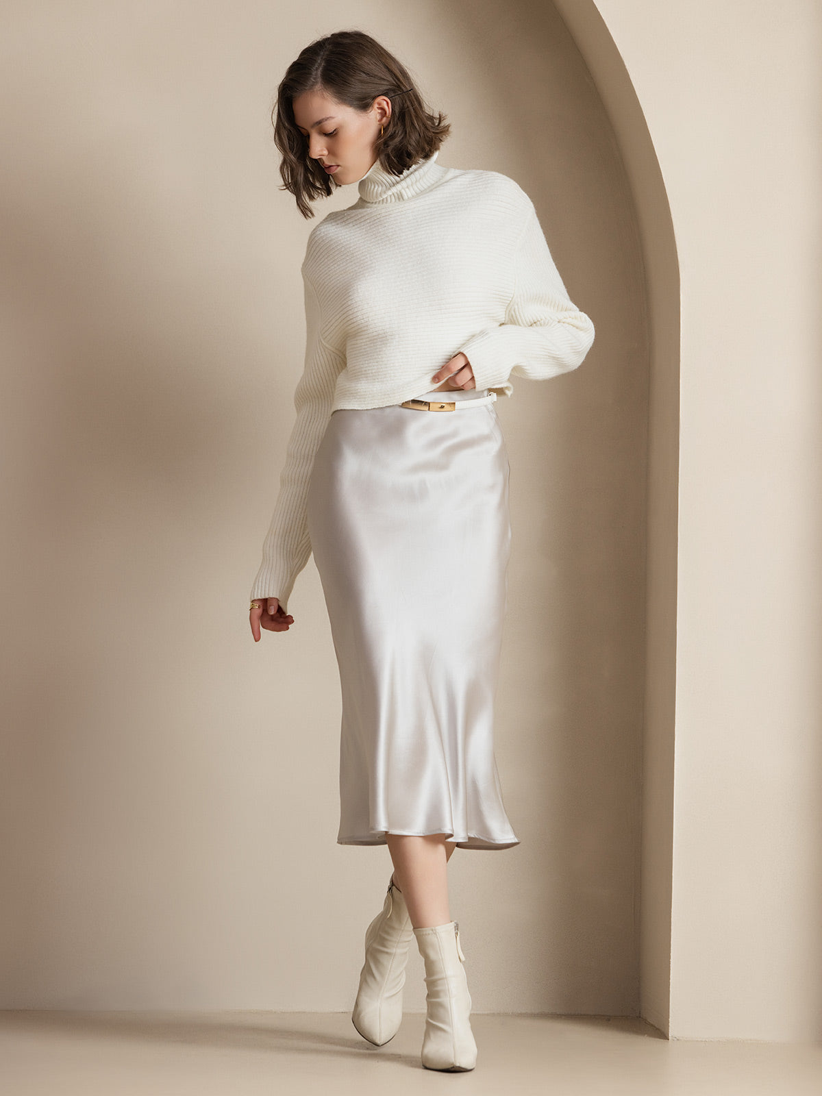 Mulberry Silk Stretch Long Straight Skirt