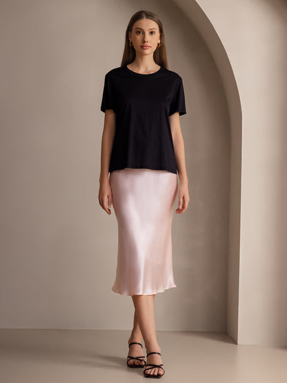 Mulberry Silk Stretch Long Straight Skirt