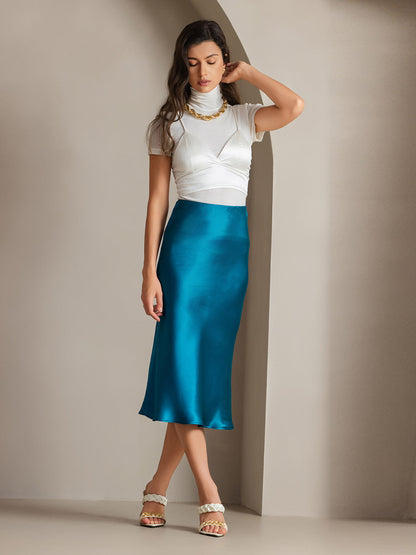 Mulberry Silk Stretch Long Straight Skirt