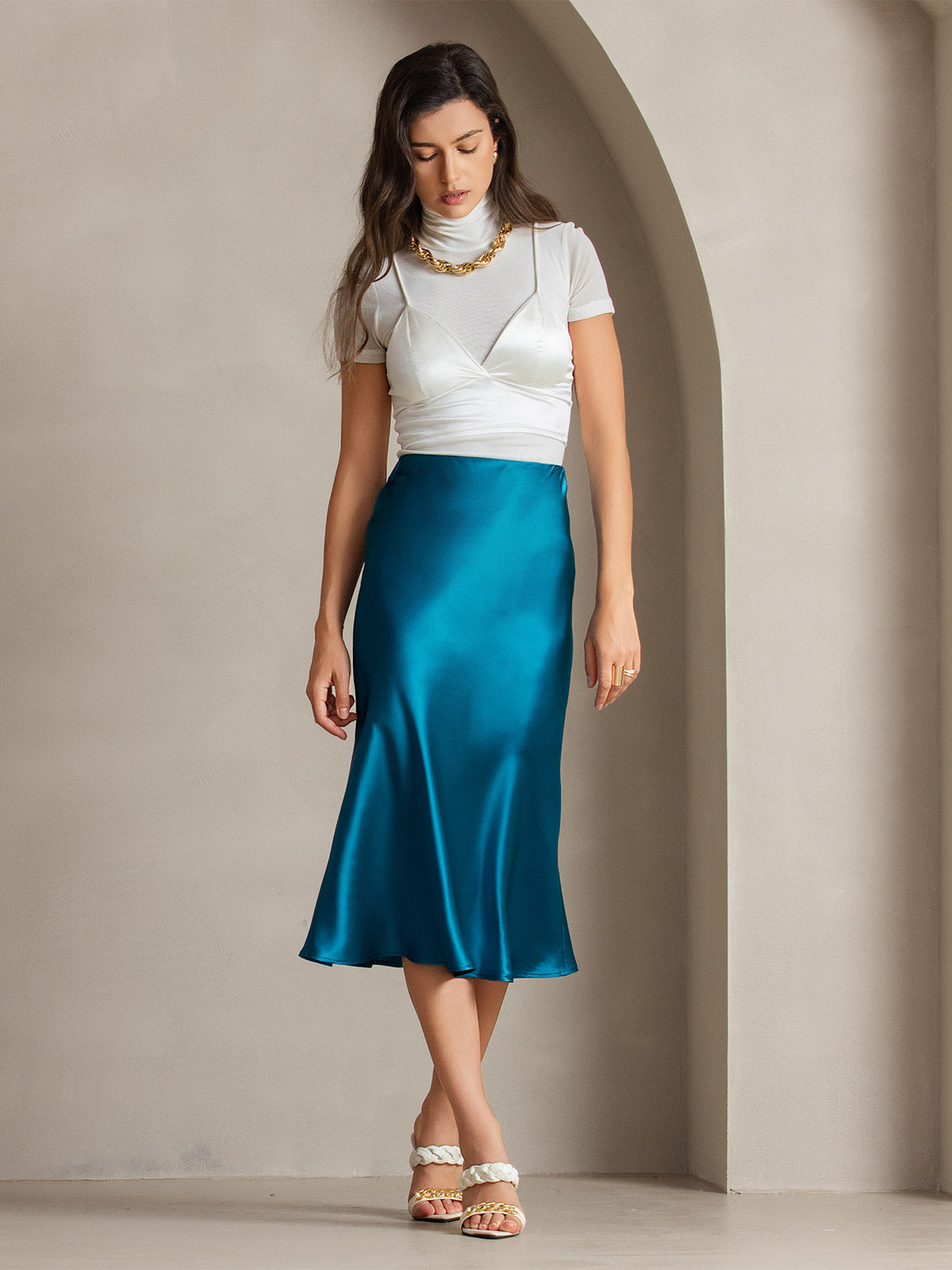 Mulberry Silk Stretch Long Straight Skirt